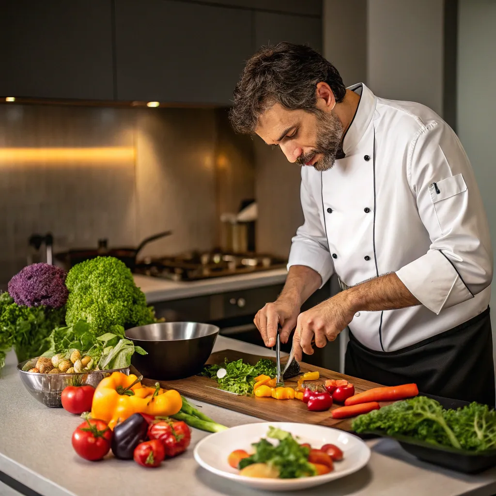 A professional chef enjoying vegetarian cooking